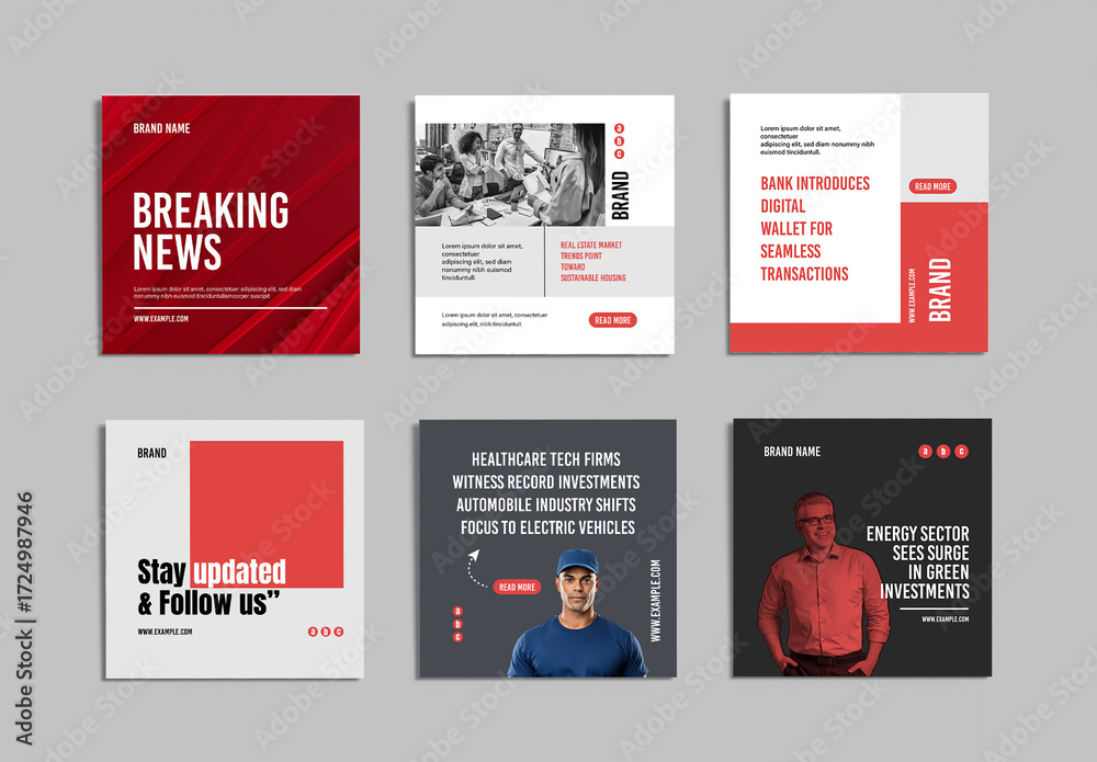 News Social Media Post Template Set Stock Template | Adobe Stock