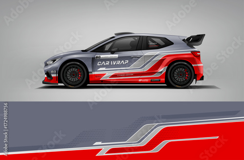 Racing Car Wrap Livery Design With Red Stripe and Gray Color.Livery Vector EPS Printable File