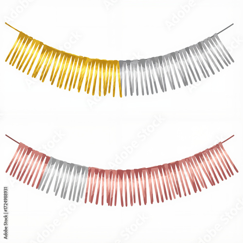 Garland foil fringe in yellow, silver, and pink colors for decoration  