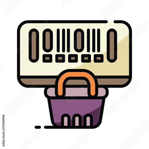 Stylized image of a barcode scanner and shopping basket