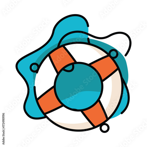 Stylized life preserver with blue water splash