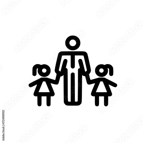 Silhouette of single mother or father with children representing parenting and family unity