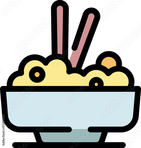 Bowl of noodles with chopsticks, ready to be enjoyed, featuring sesame seeds for added flavor