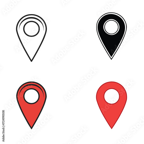 Four distinct styles of location pin icons representing navigation and point of interest markers vector  