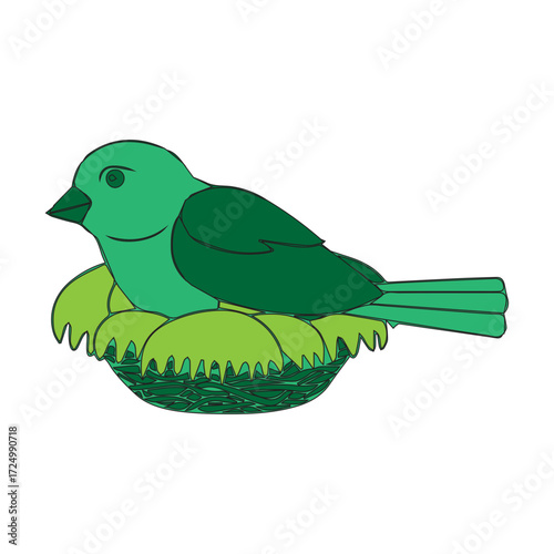 Green bird nesting