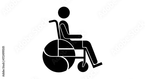 A universal black silhouette icon of a person using a wheelchair, representing accessibility and disability.