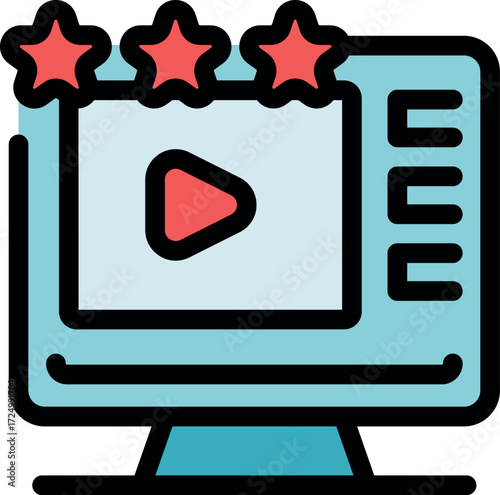 High quality video player receiving five star rating on computer screen, showing customer satisfaction