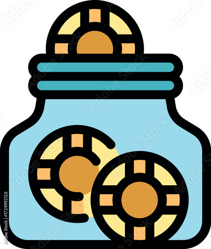 Casino chips stored in a glass jar, representing savings, gambling winnings, and financial security
