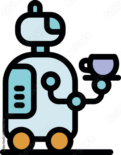 Friendly robot waiter is efficiently serving a cup of coffee, showcasing the future of automated food service