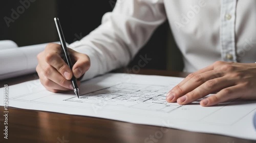 Architect Working on House Floor Plan Design