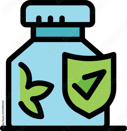 Herbal medicine providing health benefits, featuring a checked shield icon, symbolizing safety and efficacy