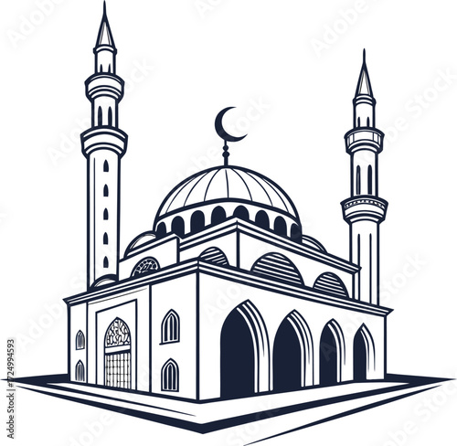 Mosque and Palm Trees Silhouette Vector Art