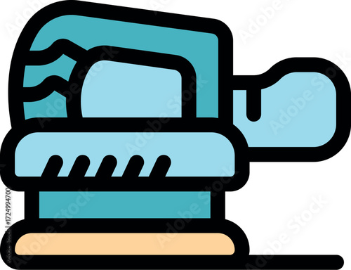 Orbital sander smoothing a surface, a power tool used in woodworking and finishing for achieving smooth and even surfaces