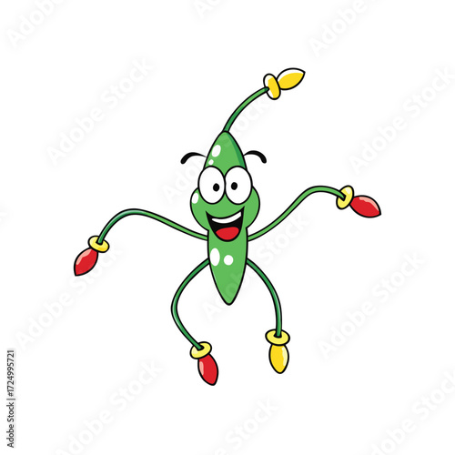 Green Cartoon Character with Wavy Limbs and Red Yellow Accents