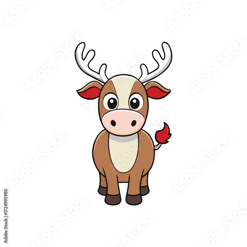 Adorable cartoon reindeer with antlers cute animal