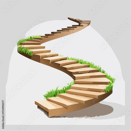 wooden stairs with green grass