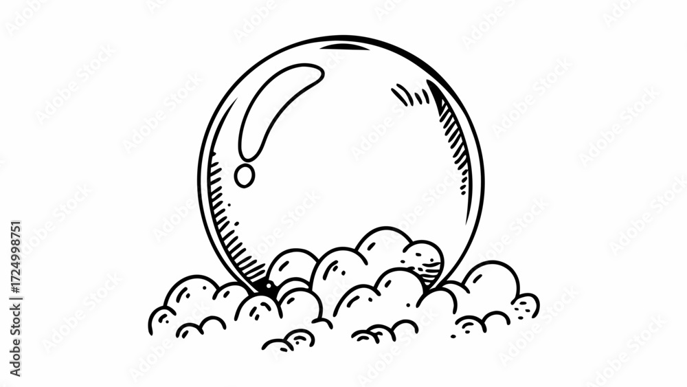 Naklejka premium Floating Orb Amidst Airy Clouds An Ethereal Concept Illustration