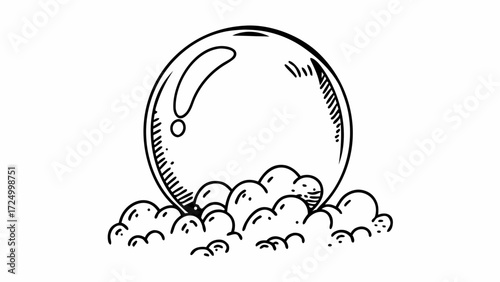 Floating Orb Amidst Airy Clouds An Ethereal Concept Illustration