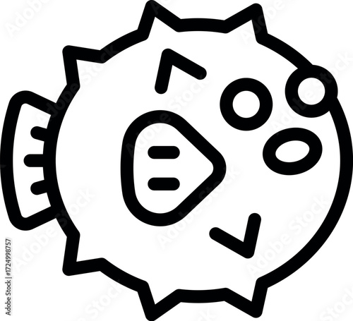 Simple line drawing of a puffer fish inflating its body, showcasing its unique defense mechanism