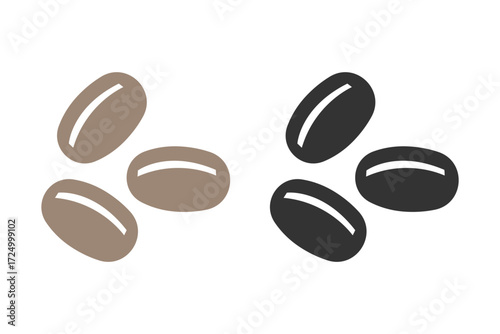 Set of Brown and Black Coffee Beans Isolated on White Background – Vector Illustration for Café Branding, Beverage Packaging, and Coffee Design Concepts