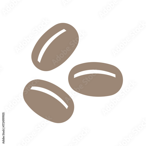 Three Brown Coffee Beans Isolated on White Background – Vector Illustration for Café, Beverage Design, and Packaging Decoration