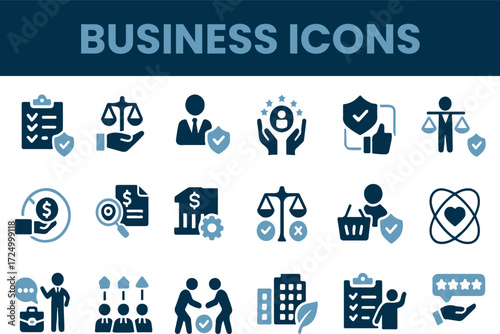 Corporate Ethics Icons Collection – Integrity, Trust, Fairness, Transparency, Loyalty, Honesty, Compliance, Equality, Anti-Corruption. Vector Symbol Set.
