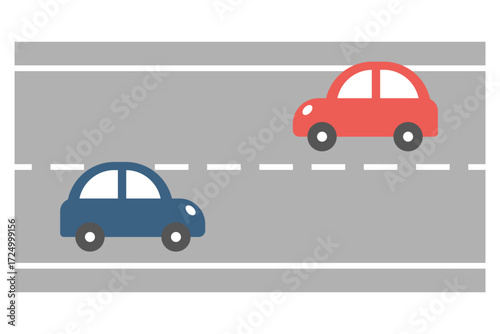 Red and Navy Cars Illustration – Flat Vector Design of Traffic on Right Lane, Roads, and Urban Streets
