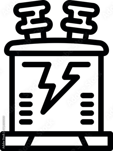 Line drawing of an electric transformer distributing electricity, essential for power supply infrastructure