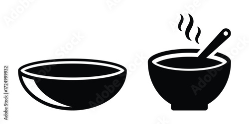 Minimalist dining symbols, Elegant black vector of paired bowls suitable for restaurant or food app icons.