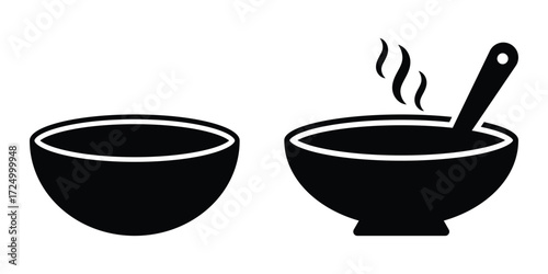 Minimalist dining symbols, Elegant black vector of paired bowls suitable for restaurant or food app icons.