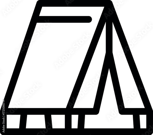 Simple, bold line art icon of a camping tent, perfect for representing outdoor activities, hiking, and temporary shelter