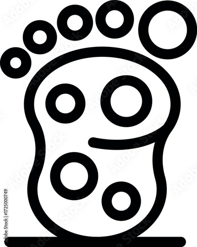 Black and white icon of a foot suffering from skin problems, highlighting medical symptoms
