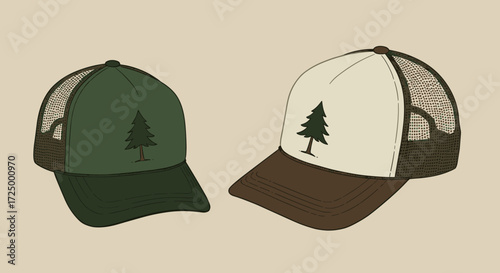 Vintage Trucker Cap Set with Pine Tree Logo