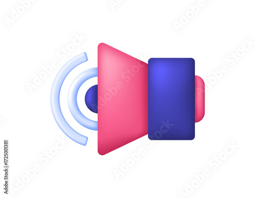 Illustration of a speaker symbol with sound wave symbols. Audio system concept. raise or increase the volume of the sound. 3D style design. Symbol, icon, element, white background.