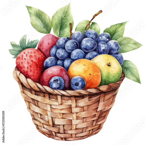 Fruit basket watercolor on transparent background
