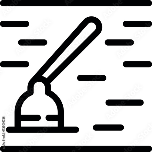 Simple black line vector icon representing a toilet plunger working on a clogged drain, ideal for plumbing and maintenance concepts