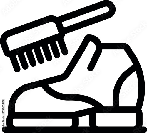 Brush cleaning shoe, providing shoe shine service for footwear care and maintenance