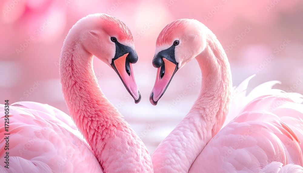 Naklejka premium Two pink swans forming a heart