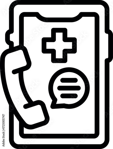Smartphone app providing online doctor consultation, featuring medical cross symbol and chat bubble, ideal for telehealth and healthcare technology concepts