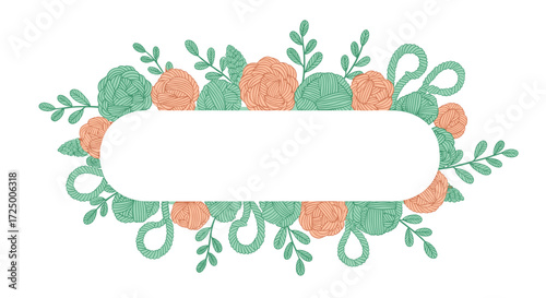 Yarn Ball and Rope Frame with Flowers and Leaves Illustration for Crafting Projects, DIY and Handmade Business Marketing Materials