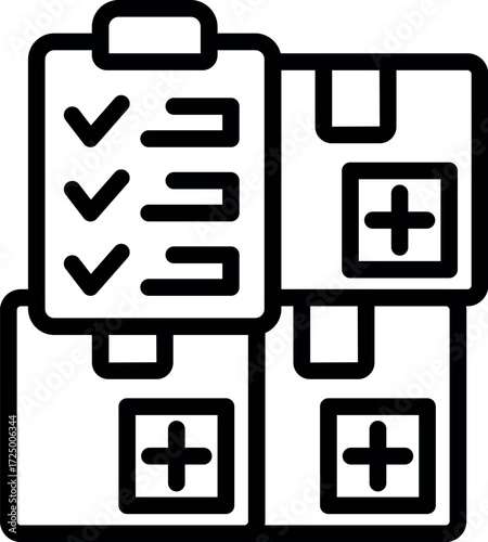 Healthcare logistics concept featuring medical packages with tracking checklist, ensuring efficient and timely delivery of crucial supplies