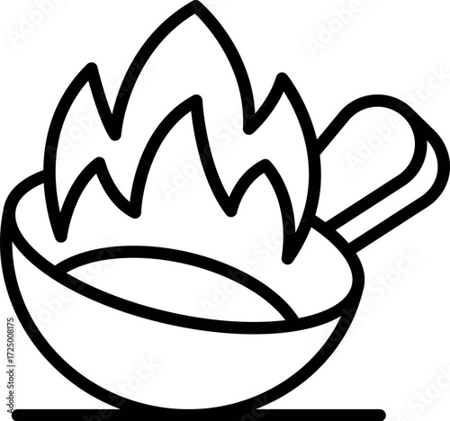 Wok with flames, representing cooking on high heat, ideal for food industry and restaurant visuals