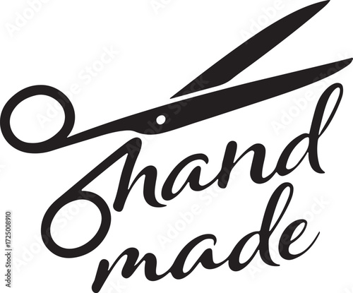 Handmade Label Design Scissors and Script Font Vector Art