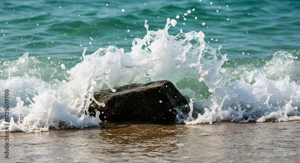 Obraz premium Ocean waves crashing on stone