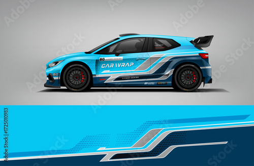 Racing Car Wrap Livery Design with Light Blue Color and Gray Stripe. Livery Vector EPS Printable File