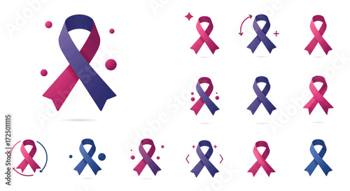 Various awareness ribbons float against a white backdrop, symbolizing support and solidarity for different causes, conveying hope and empathy.