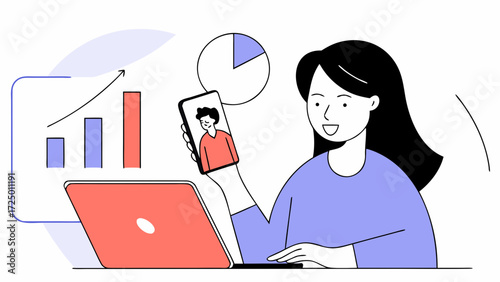smiling woman business female space ceo using smartphone laptop mobile app indian phone working hispanic mature in businesswoman trading young manager office holding reading latin online co 99461524 2
