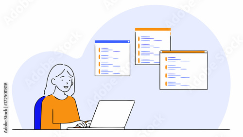 at woman smiling space computer for business employee in latin female coder student copy programmer sitting at laptop studying dreaming desk modern young at using working looking work offic 21790775 2