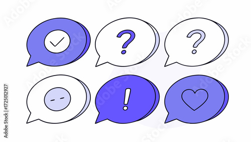 3d vector bubble set heart social communication colours media in examination 3d isolated and question check icon message and different design cartoon with marks on white icons speech illust 23199674 1