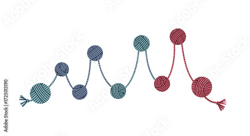 Colorful Yarn Ball Garland Illustration: A playful design of interconnected yarn balls for crafting, hobbies, and creative projects, isolated on a white background.
